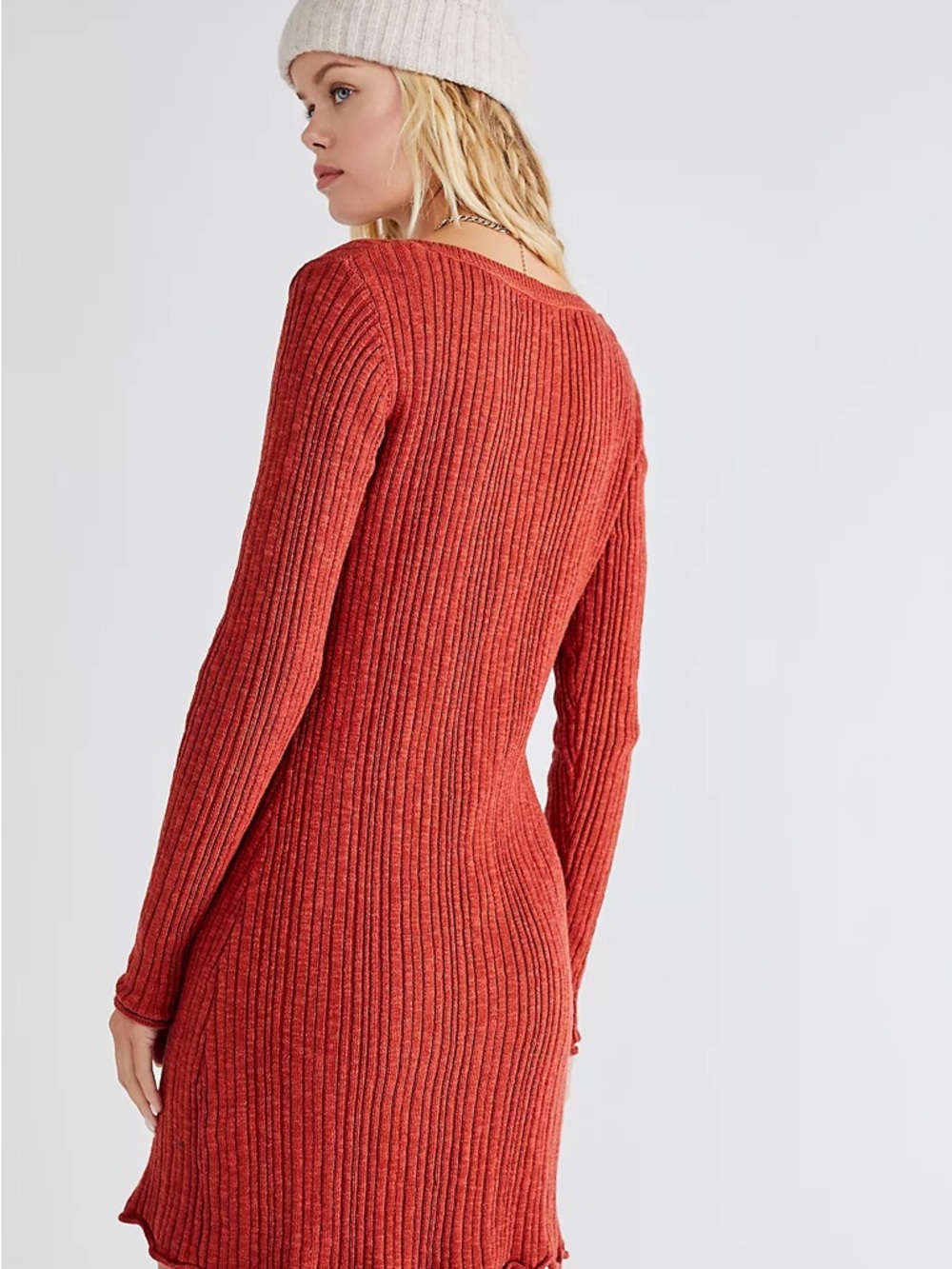 FP Beach Ribbed Button-Front Knit Dress in Rust - Picture 3 of 5